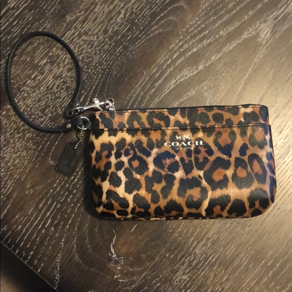 Leopard print coach wristlet - like new